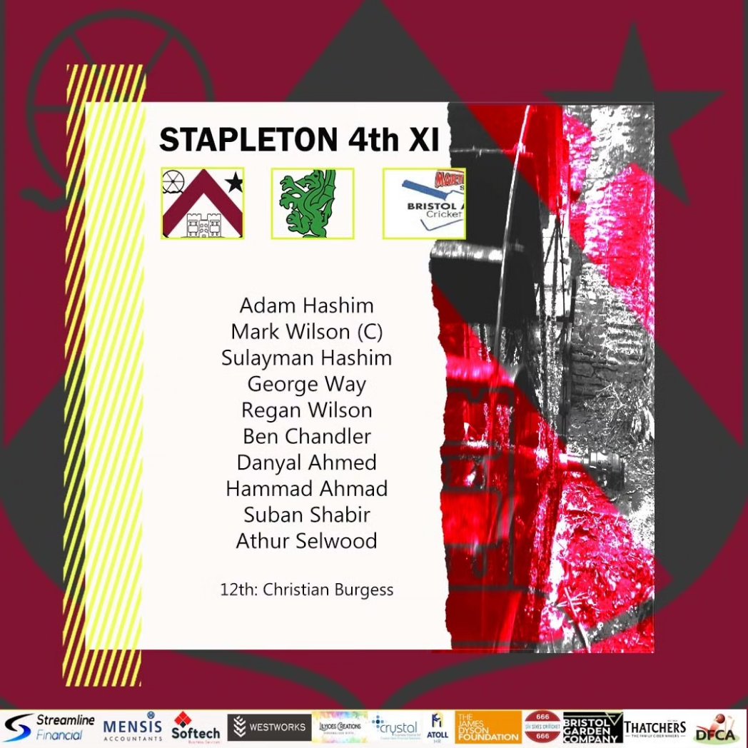 Here are your four sides for the weekend 👇

1s play <a href="/BristolCC/">BristolCC</a> (A)
2s play <a href="/AbbotsLeighCC/">Abbots Leigh CC</a> (H)
3s play Midsomer Norton Methodists (A)
4s play <a href="/bedminstercc/">Bedminster CC</a> (H)

Go well all 👏🇱🇻

#UTS🇱🇻