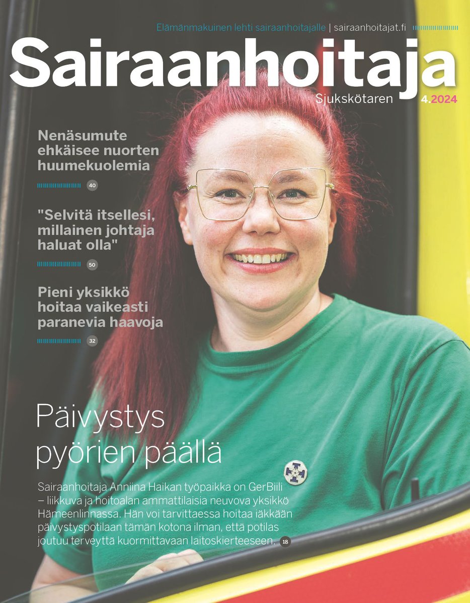 Sairaanhoitaja-lehti (@sh_lehti) on Twitter photo Lehti 4/2024 ilmestyi printtinä! 📮 Aiheina mm. uusi liikkuva yksikkö <a href="/Oma_Hame/">Oma Häme</a>, haavavastaanotto ja huumekuolemien ehkäisy <a href="/VarhaHyvinvoint/">Varsinais-Suomen hyvinvointialue</a>, pariharjoittelu ja mielenterveysambulanssi <a href="/Pirha_fi/">Pirkanmaan hyvinvointialue</a>, tutkittua tietoa @HotusFI sekä eettiset ohjeet <a href="/Sairaanhoitajat/">Sairaanhoitajat</a>.
📷 Vesa-Matti Väärä Lehti 4/2024 ilmestyi printtinä! 📮 Aiheina mm. uusi liikkuva yksikkö <a href="/Oma_Hame/">Oma Häme</a>, haavavastaanotto ja huumekuolemien ehkäisy <a href="/VarhaHyvinvoint/">Varsinais-Suomen hyvinvointialue</a>, pariharjoittelu ja mielenterveysambulanssi <a href="/Pirha_fi/">Pirkanmaan hyvinvointialue</a>, tutkittua tietoa @HotusFI sekä eettiset ohjeet <a href="/Sairaanhoitajat/">Sairaanhoitajat</a>.
📷 Vesa-Matti Väärä