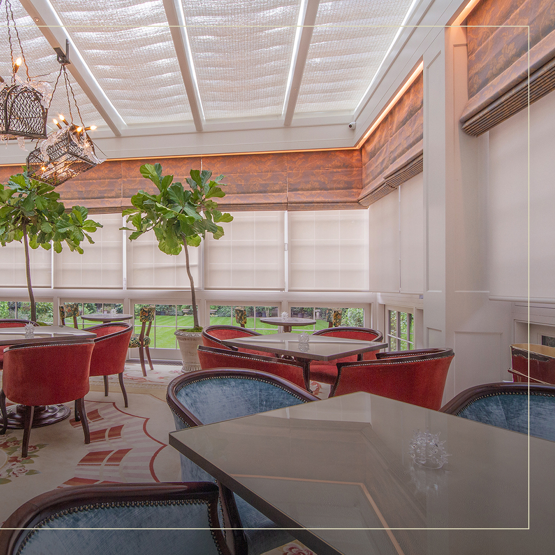 Luxury restaurant has blinds installed to reduce solar heat gain and provide dressing and privacy when required.

#newbuild #blinds #pinoleum #pinoleumblinds #skylight #skylightshades #gardenroom #pinoleumblinds #romanblinds #architect