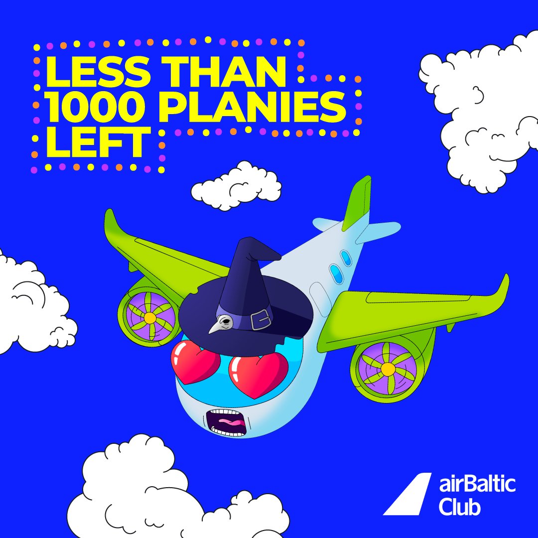 airBaltic's tweet photo. One of the most innovative digital loyalty experiences, @PlaniesNFT, is preparing for landing - only 895 Planies remain! ✈️ Don’t miss out on the chance to unlock a world of airBaltic Club benefits: daily points, business class upgrades, VIP status, and much more. Get your Planies before they’re gone: https://t.co/cHRjsOs2Zo