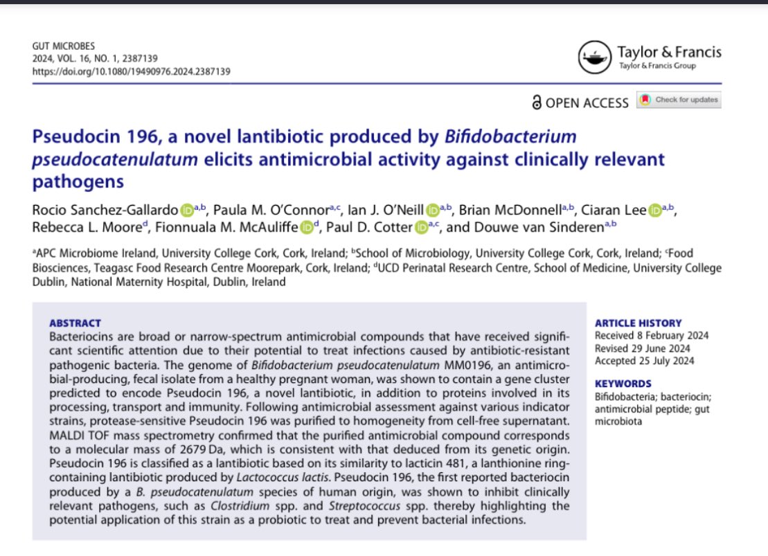 pauldcotter's tweet photo. A lantibiotic producing Bifidobacterium!! 🤩🤩🤩
Fantastic work from @Rociio_sg with @PaulaOC95236752 @ianjoneill @phagebrain @CiaranMLee @McEvoyRebecca @ProfFMcAuliffe @VanSinderenLab
https://t.co/MQSz4BRR2E https://t.co/CFVHZaXVk3