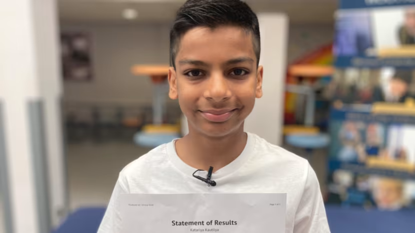 Ten-year-old maths star, Kautilya Katariya, from Northampton gets top marks in A Level exam

Kautilya Katariya loves math and said he is "quite excited but also a little bit nervous" before picking up his result.

No stranger to records, Kautilya became a Guinness World Record