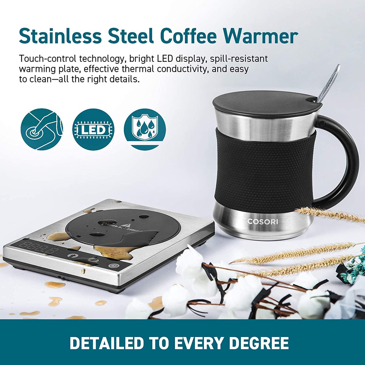 cosoriph's tweet photo. Keep your coffee at the perfect temperature every sip of the way with the Cosori Stainless Steel Coffee Warmer! Featuring touch-control tech, a bright LED display, and a spill-resistant design, it’s the must-have accessory for every coffee lover. Stay warm, stay caffeinated. https://t.co/7vP2AmDToA