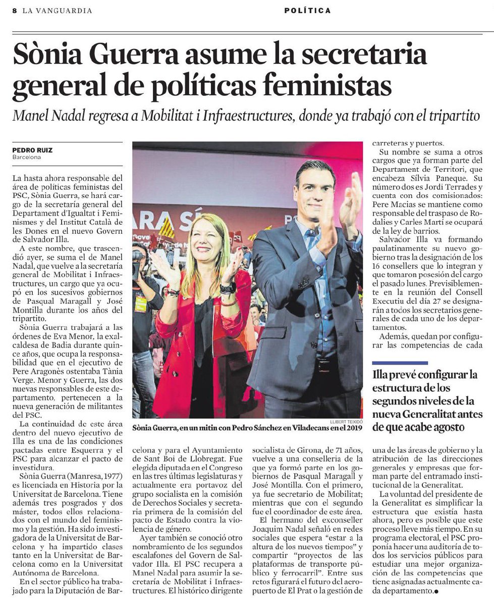 Enceto una nova etapa com a secretaria general d’Igualtat i Feminisme del Govern de Catalunya.
Un nou repte que assumeixo amb humilitat, però també amb el propòsit d’avançar en la igualtat efectiva de dones i homes.
Gràcies MHP <a href="/salvadorilla/">Salvador Illa Roca</a> i a la HC <a href="/evamenorc/">Eva Menor</a> per la confiança.