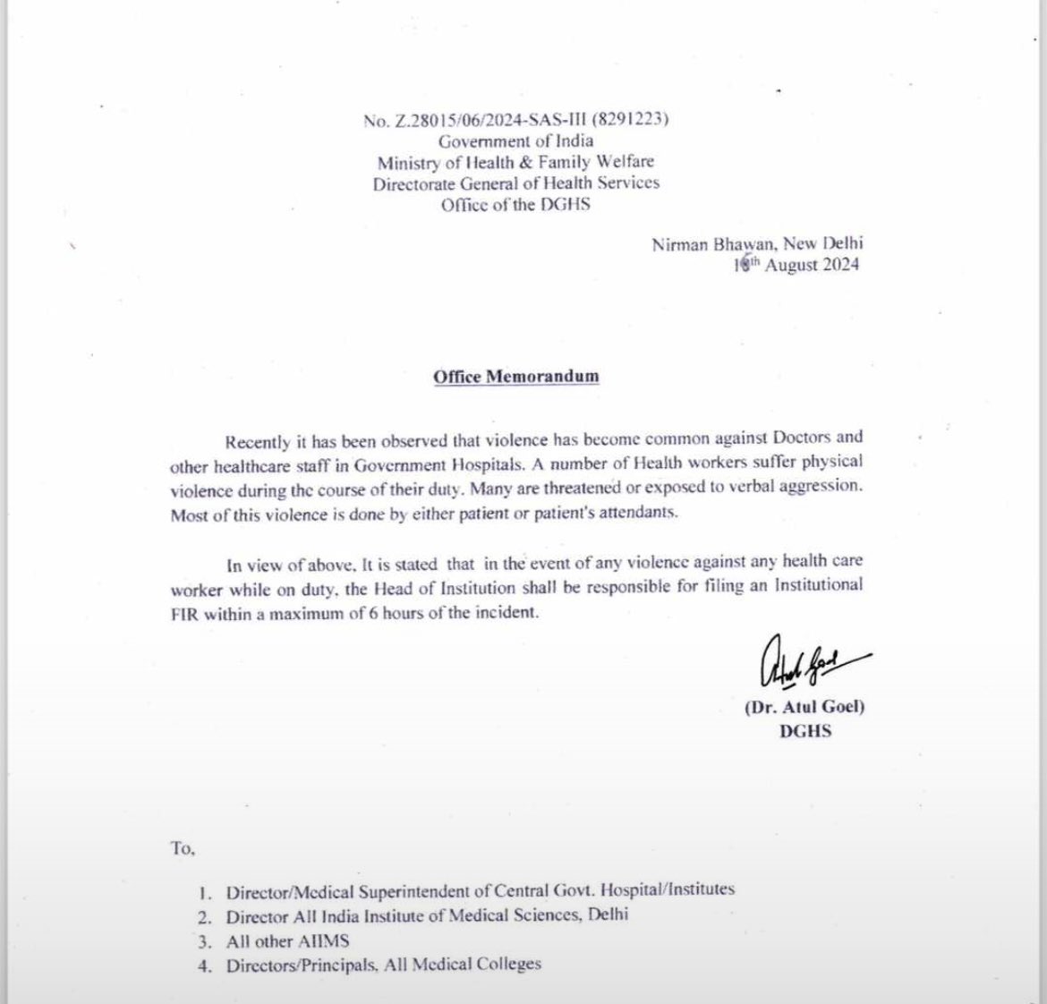 manish__aman's tweet image. An Institutional FIR should be filed within a maximum time of 6 hours after any type of Physical and Verbal abuse on Doctors: Ministry of Health and Family Welfare

Finally, some response came from GOI on Doctors Safety after Emergency Shutdown in some parts!

#DoctorsSafety