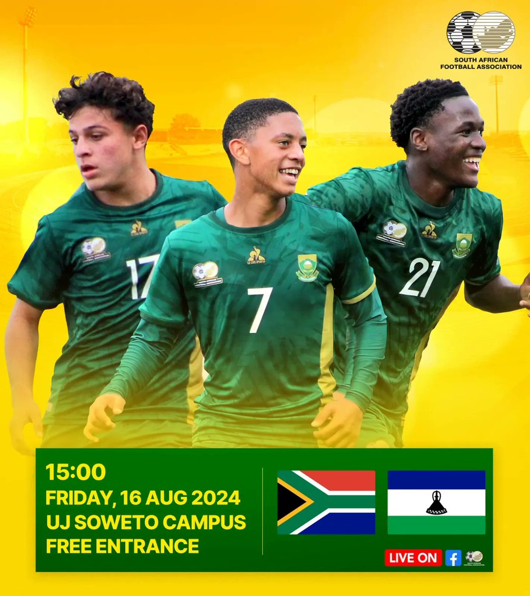 SAFA_net's tweet photo. It's match day and we are so ๐
๐บ ๐ฟ๐ฆU17 vs ๐ฑ๐ธU17 live on our Facebook page
๐3pm
๐UJ Soweto Campus
๐Entry is FREE so #ComeShowYourLove
Click on the link โคต๏ธ
https://t.co/4Nim6BGlrC https://t.co/gfvIuok6q1