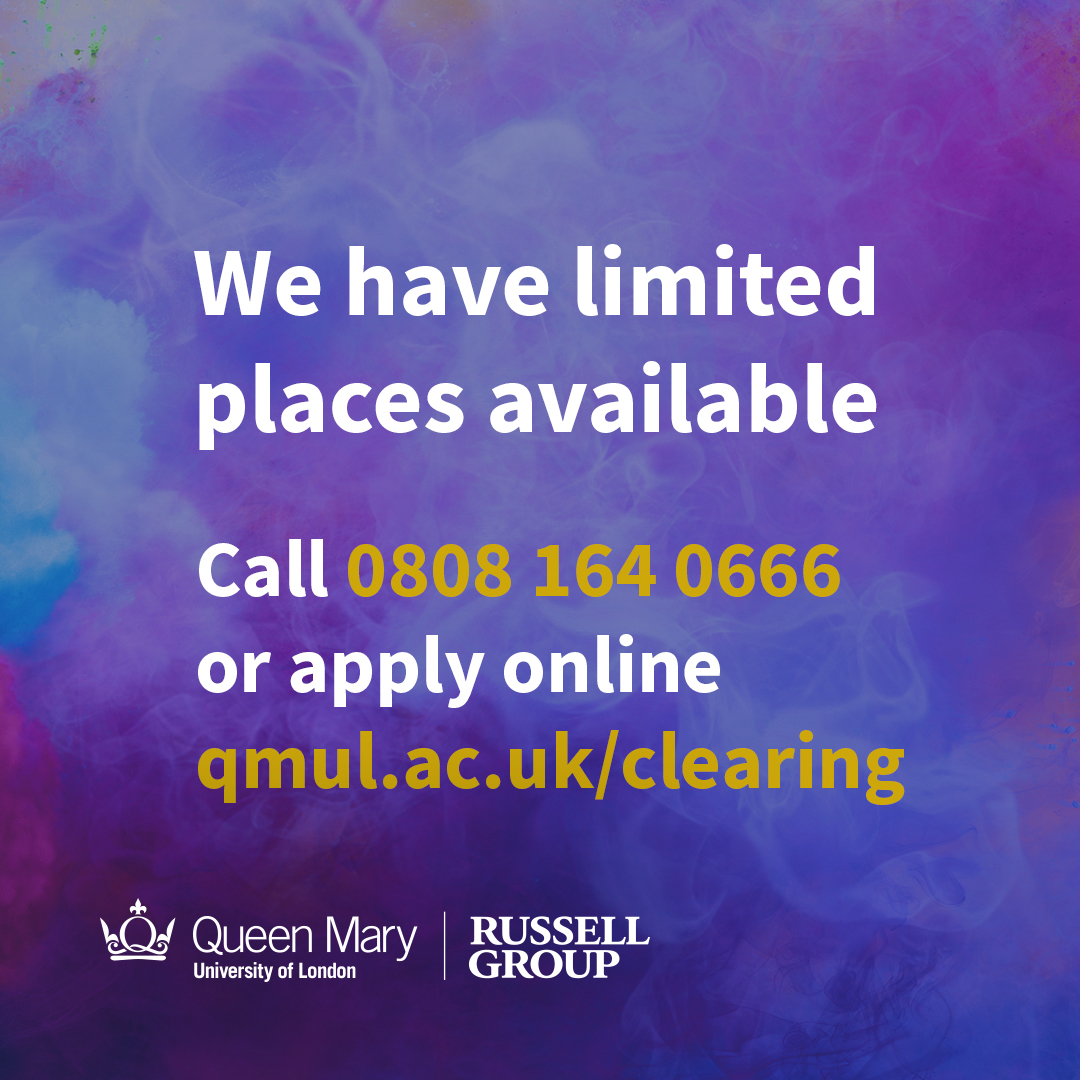 QMULSPCS's tweet image. Our Clearing hotline is open again today, and there are limited places available in Physics, Astrophysics, Chemistry and Pharmaceutical Chemistry.
What are you waiting for? Give us a call!
qmul.ac.uk/clearing
#StudyPhysics #StudyChemistry #ResultsDay2024