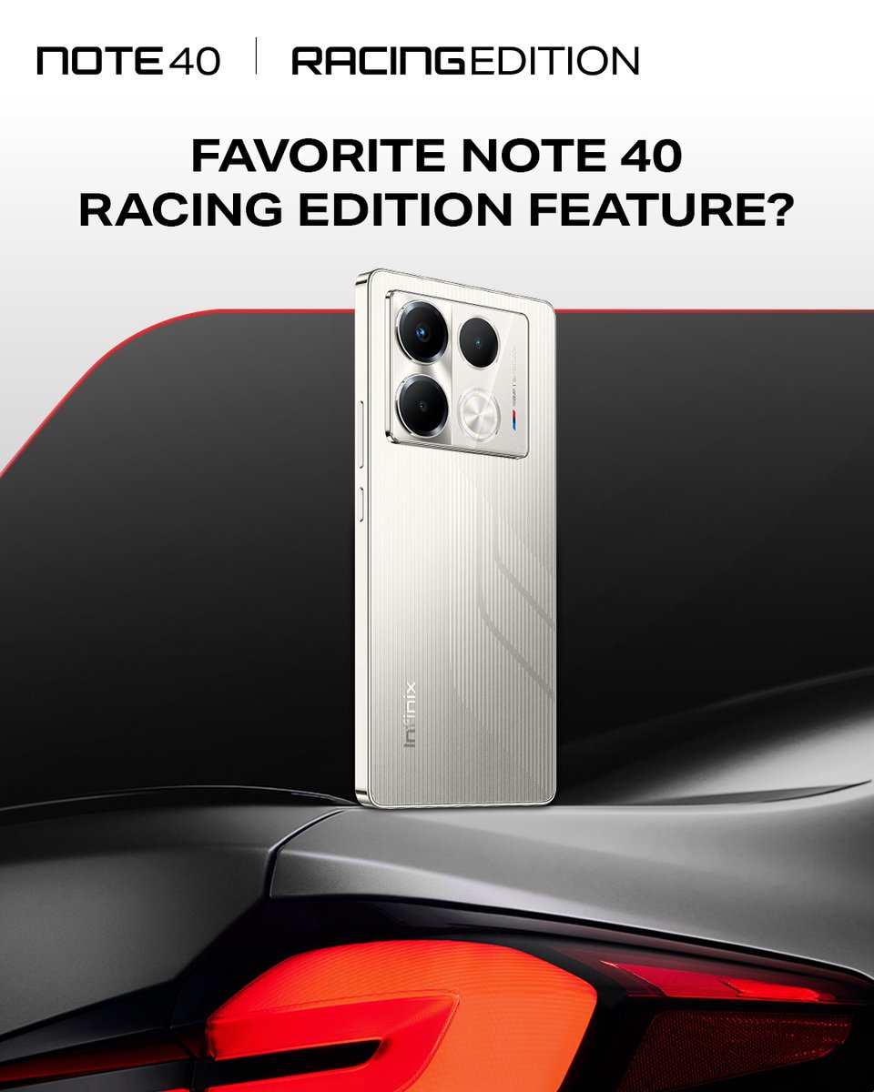 InfinixKenya's tweet image. What is your favorite thing about the Note 40 Racing edition? 💨
Now available on ke.xpark.com/infinix-note-4…

#Note40RacingEdition #Note40Series #TenjeNiInfinix