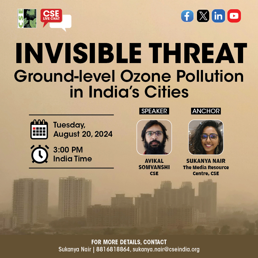 CSEINDIA's tweet photo. A new study by @CSEINDIA reveals that in the summer of 2024, the levels of ground-level ozone in the air went up in 10 major metros of India. What does this mean for the health of our cities? Why is ozone pollution a ticking time bomb that needs urgent attention?💣

Get the answers in our upcoming live chat with @AvikalSomvanshi and @sukanyanair3007 👇
https://t.co/h4xqw1soPc