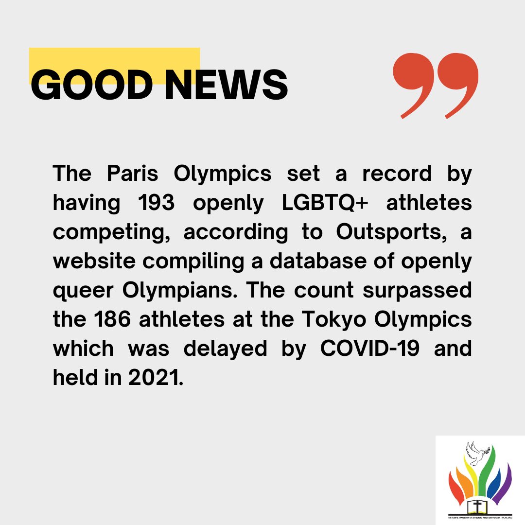 ucaauganda's tweet photo. It’s only in order that we celebrate an incredible achievement—193 openly LGBTQ+ athletes are competing in the Paris Olympics, setting a new record.
Together, we’re moving forward, breaking barriers, and making history one step at a time.
#PrideInSport
#LGBTQOlympians
#Paris2024 https://t.co/we4jTe9cu4