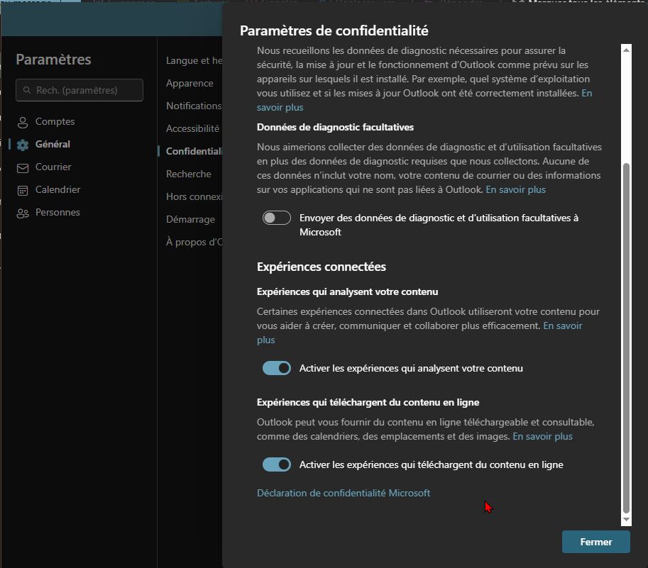 BabalKabak's tweet photo. Si vous utilisez Outlook il y a de nouveaux paramètres à décocher (analyse de vos e-mails, et téléchargements inutiles) https://t.co/okRM3Je39V