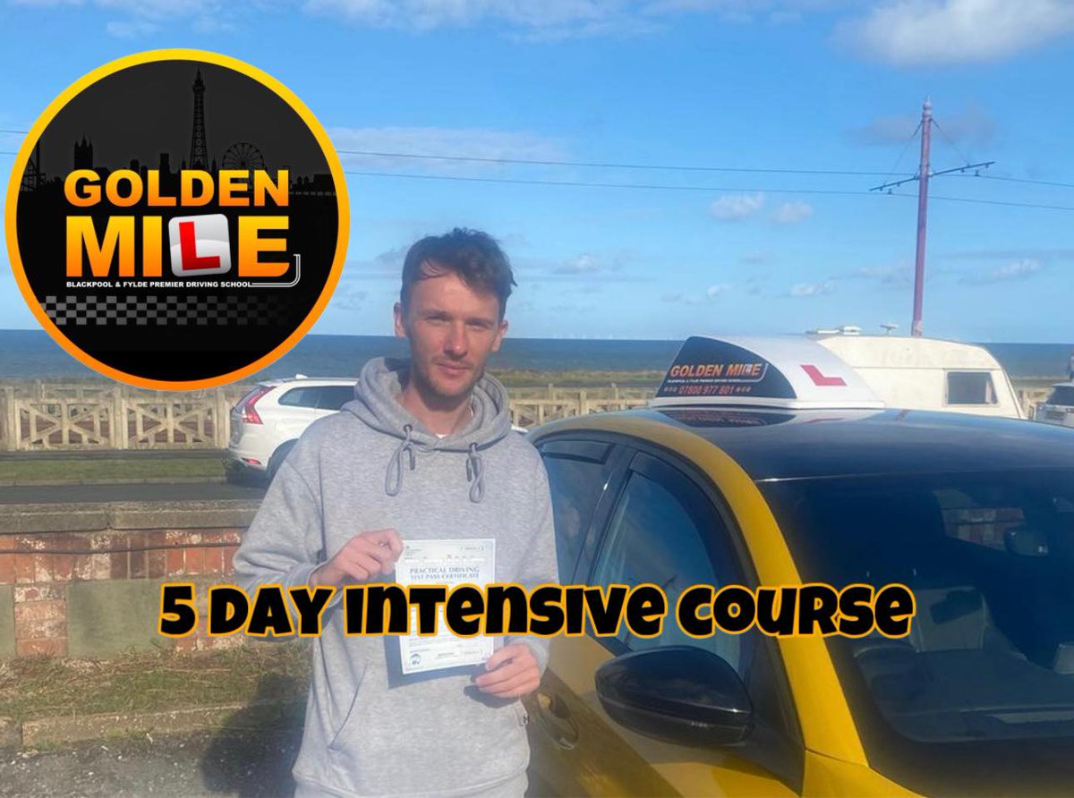 GoldenMileDrive's tweet image. 5 DAY INTENSIVE COURSE 

FIRST TIME PASS !
A massive well done to Connor, who has just passed his driving test after completing a 5-day intensive driving course in #Blackpool  with our amazing instructor, Jeanette.
goldenmiledriving.com
#intensivecourse #crashcourse