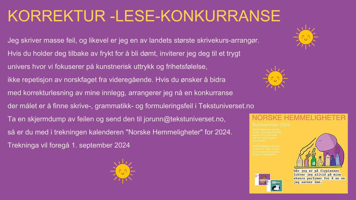 tekstuniverset's tweet photo. jorunn@tekstuniverset.no 
Link til nyhetsbrev: jorunn@tekstuniverset.no 
Tlf: (+47) 97123102 https://t.co/BfwO1z4eXw