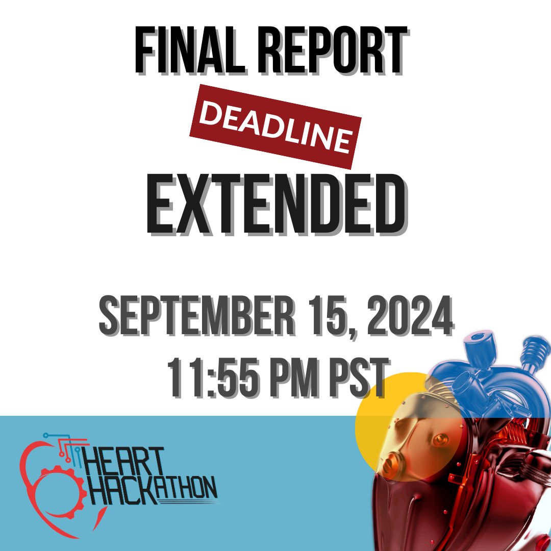 Attention all teams!
The final report submission has been extended!

New submission date:
15th September 2024, 11:55PM PST