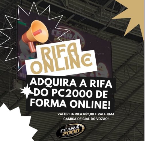 pc2000_'s tweet image. Saudações Alvinegras! 🏁

Agora a rifa do Projeto Ceará 2000 também está de maneira online. Participe através do link e boa sorte!

Não esqueça de enviar o comprovante para o nosso WhatsApp.

Segue o link: rd.app/s/YOV8nVpO3On

🗓️ SORTEIO DIA 17/08 NO JOGO DO VOZÃO!