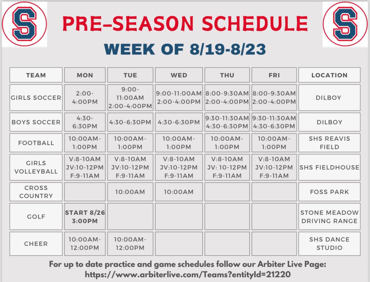 Highlanders, all Fall preseason practices will begin next week Monday, August 19‼️Reminder that you have to be registered for your respective sport on FamilyID and be cleared by Michelle or Gabby to participate in tryouts ⚽️🏈🏐⛳️🏃‍♂️🏃‍♀️🎉
