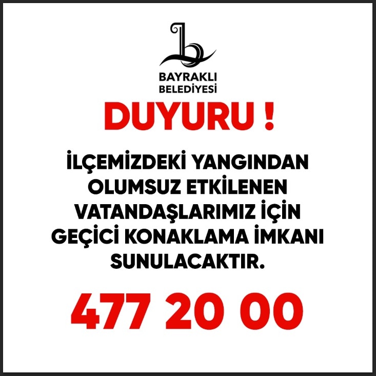 Yangından etkilenerek barınma sorunu yaşayan vatandaşlarımız 477 20 00 telefon numarasını arayarak konaklama desteğinden faydalanabilir.