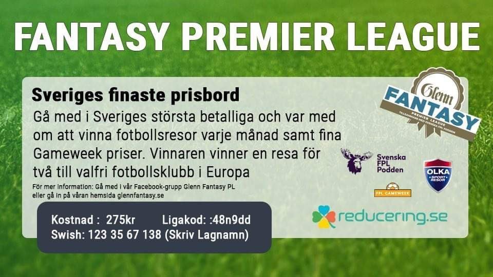 4 timmar kvar till deadline. Missa inte att gå med i Sveriges största betalliga med Sveriges finaste prisbord! #FPLSverige