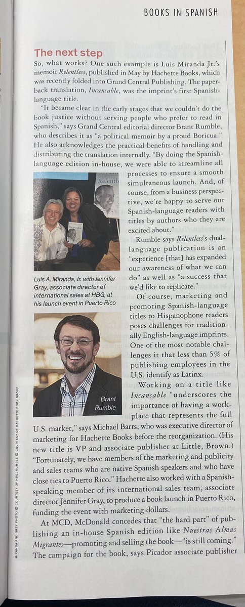 I was reading my copy of Publishers Weekly &amp; <a href="/Vegalteno/">Luis A. Miranda, Jr.</a> is featured in an article discussing the success of the Spanish version of Relentless - Incansable 📖❤️