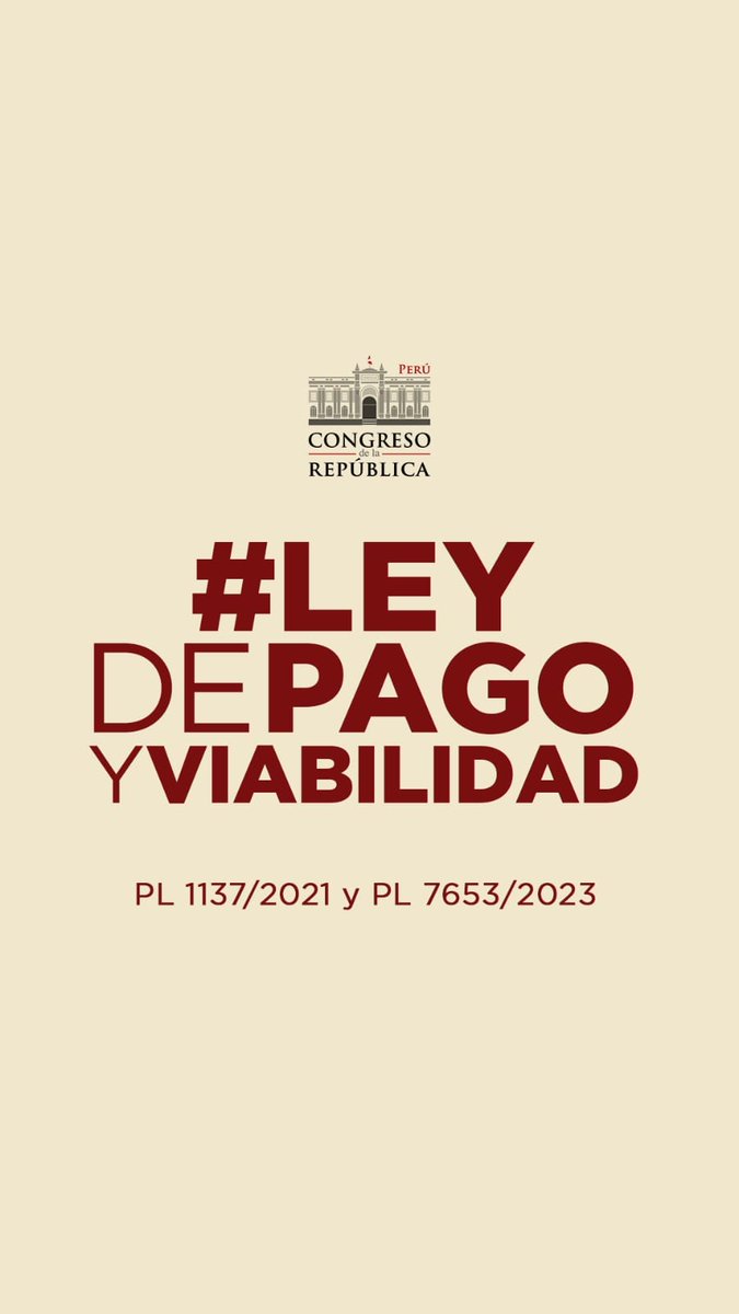 𝗟𝗘𝗬 𝗗𝗘 𝗣𝗔𝗚Ó 𝗬 𝗩𝗜𝗔𝗕𝗜𝗟𝗜𝗗𝗔𝗗 
𝟭𝟭𝟯𝟳-PL-7653

✅ Hoy se Vence el plazo para que <a href="/presidenciaperu/">Presidencia del Perú 🇵🇪</a> se pronuncié 
✅ Congreso tiene la facultad de 
Aprobarla por insistencia.

𝙎𝙀 𝙑𝙄𝙀𝙉𝙀 𝙀𝙇 𝙁𝙄𝙉 𝘿𝙀 𝙇𝙊𝙎 𝙈𝙀𝙍𝘾𝙀𝙉𝘼𝙍𝙄𝙊𝙎 𝙔 𝙁𝙊𝙉𝘿𝙊𝙎 𝙇𝘼𝙑𝘼