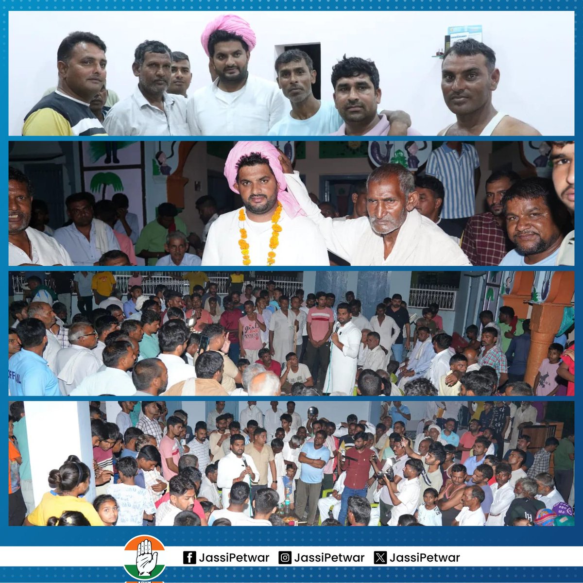 Jassipetwar_inc's tweet photo. सर्व समाज का साथ,
सर्व समाज का विश्वास।

#हरियाणा_मांगे_हिसाब व "चलो पंचायत चलो वार्ड" कार्यक्रम के तहत कल डाटा गाँव में अंबेडकर चौपाल व धाणक चौपाल के दौरान समाज बंधुओं को सम्बोधित किया। इस दौरान अंबेडकर व धाणक समाज ने आगामी विधानसभा चुनाव में समर्थन देकर मजबूती प्रदान ��रने का विश्वास दिलाया।

ततपश्चात गाँव में चाय कार्यक्रम के दौरान अन्य परिवारों से भी आशीर्वाद प्राप्त किया।

ग्रामीणों द्वारा दिए गए स्नेहाशीष को प्राप्त कर अभिभूत हूँ। आपके उत्साह और जोश को देखकर मुझे पूर्ण विश्वास है कि नारनौंद में इस बार बदलाव होकर रहेगा।

@DeependerSHooda
@BhupinderShooda
@INCHaryana

#jassikanarnaund
#नारनौंद_का_जस्सी
#जस्सी_का_नारनौंद
#jassi4narnaund
#jassipetwar
#INCHaryana
#INC
#rahulgandhi 
#narnaund