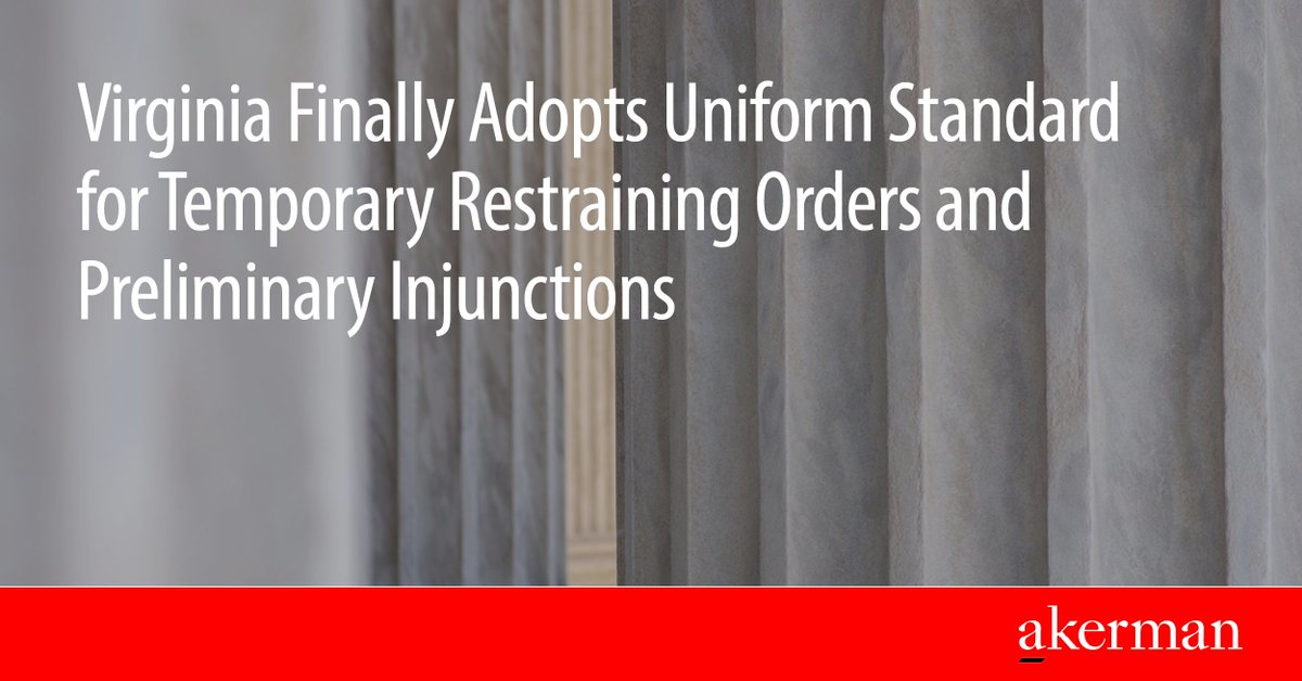 Akerman_Law's tweet image. Virginia&apos;s new Rule 3:26 sets the standard for TROs and PIs as of August 2024. Akerman&apos;s team is ready to guide you through the process. #VirginiaLaw #Injunctions #TRO

akerman.com/en/perspective…