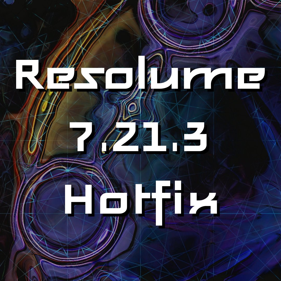 Resolume's tweet image. The Resolume 7.21.3 hotfix is live now.

This hotfix fixes issues with persistent clips and speeds up the load times of your compositions.
Additionally we fixed a bug where a Wire shape with a size of 0 would render a solid image.

#resolume
#VJ 
#update