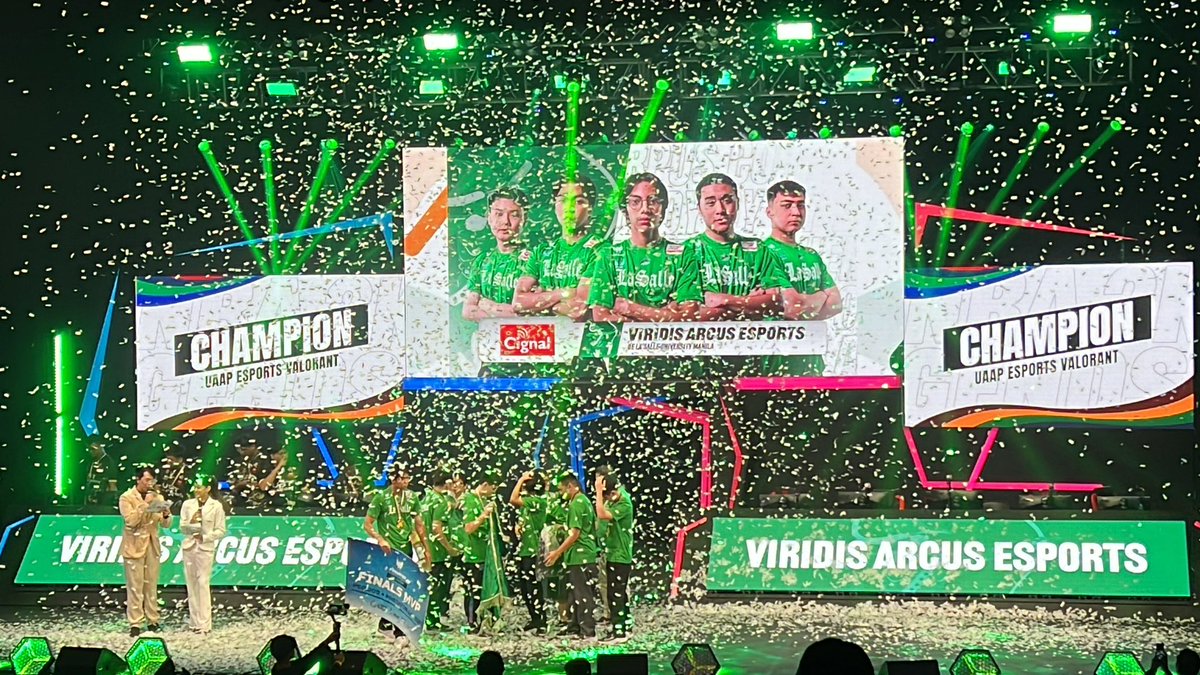 xavi8k_'s tweet photo. We did it first UAAP Valorant champions. Months of hard work paid off, proud of the boys 💚. First time to coach in the big stage, was an amazing experience. Animo Lasalle!! https://t.co/PGo1QozH6X