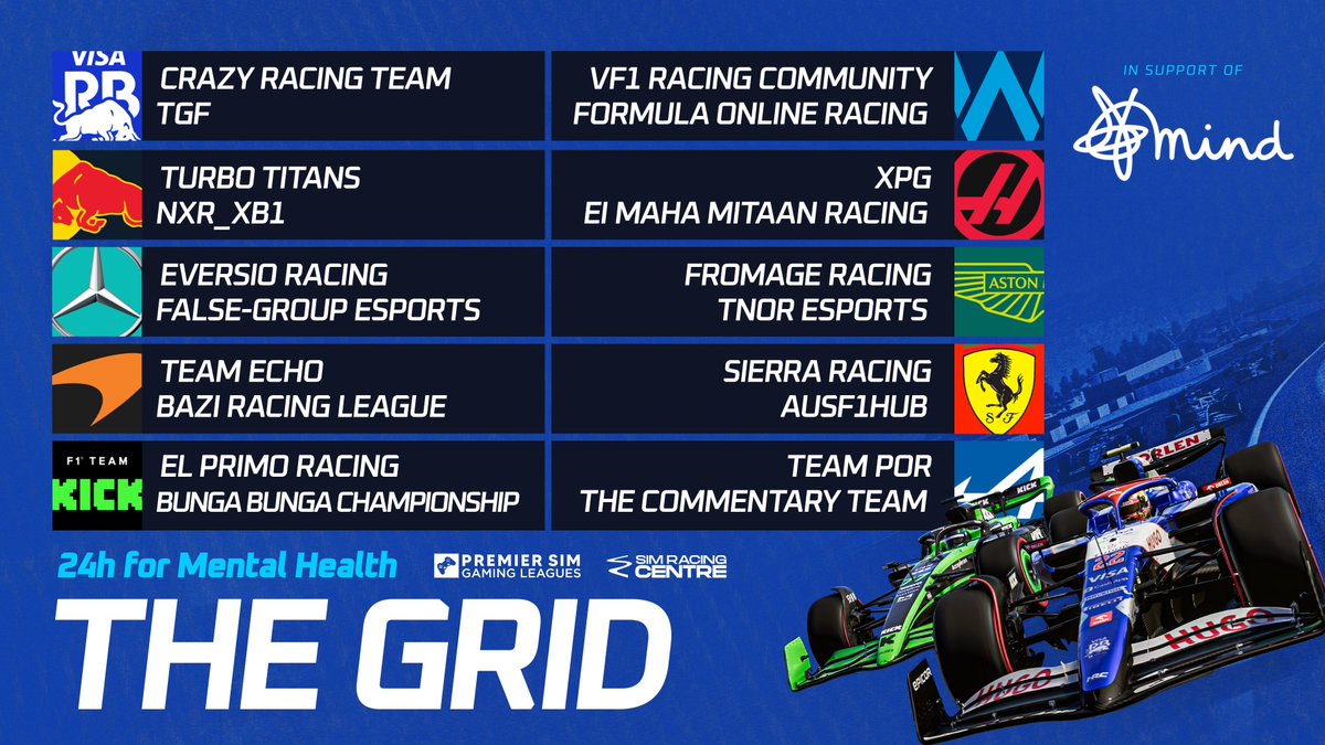 1 more thing before we get into the action tomorrow!

Here are the 20 teams taking part in the <a href="/MindCharity/">Mind</a> 24 Hours For Mental Health