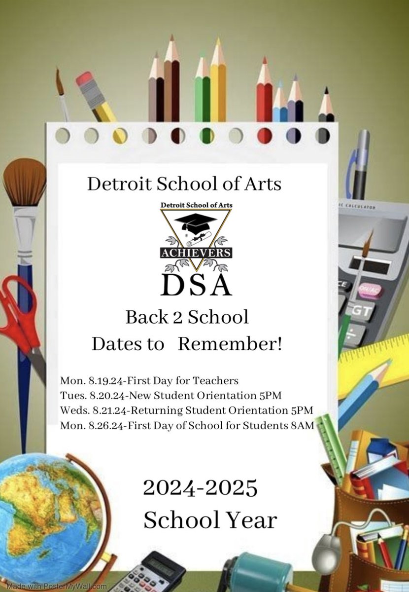 Detroit School of Arts Back 2 School Dates to know!!! 

“Return of the Achievers” !!!