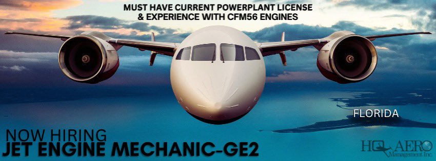 ❕ NOW HIRING ❕ 
JET ENGINE MECHANICS-GE2
*Must have current Powerplant License
*Must have experience with CFM56 Engines

Give us a call or visit our website today for more information!
📞 (304) 848-0900
💻 HQAero.com