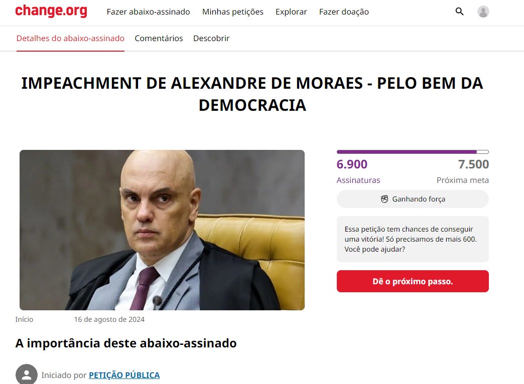 GayerGus's tweet image. Temos até 7 de setembro para conseguirmos 5 milhões de assinaturas. 
ASSINE! COMPARTILHE! DIVULGUE!
Foi dada a largada

change.org/p/impeachment-…