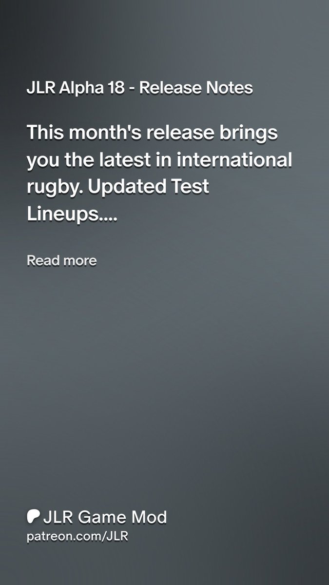 JLR Alpha 18 Out Now!
Updated Test Teams and Random World Cup.
Get it now: patreon.com/JLR
Also, JLR Alpha 16 is free now at jlr.nz
#jonahlomurugby
patreon.com/posts/10908361…