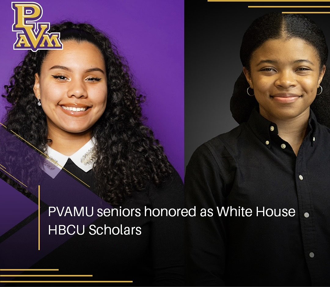Two PVAMU seniors were honored as White House HBCU Scholars✏️. To learn more, click here🔗: pvamu.edu/blog/pvamu-sen…. #PVAMU #PV #ELH💛💜🐾