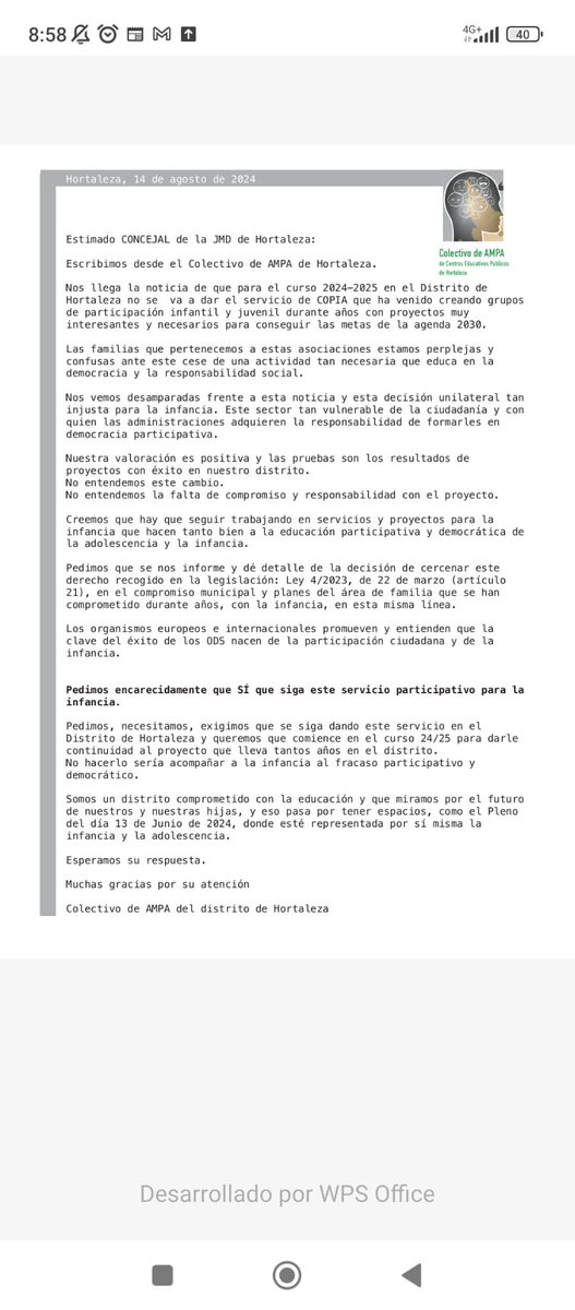 AMPAsHortaleza's tweet photo. Nos hemos movilizado desde el Colectivo de AMPA del Distrito de Hortaleza por la información que nos ha llegado del cese de la Comisión Permanente a la participación infantil en el Distrito de #Hortaleza: #COPIA 

@Caro_Elias_sv https://t.co/qHhAkCOR0M