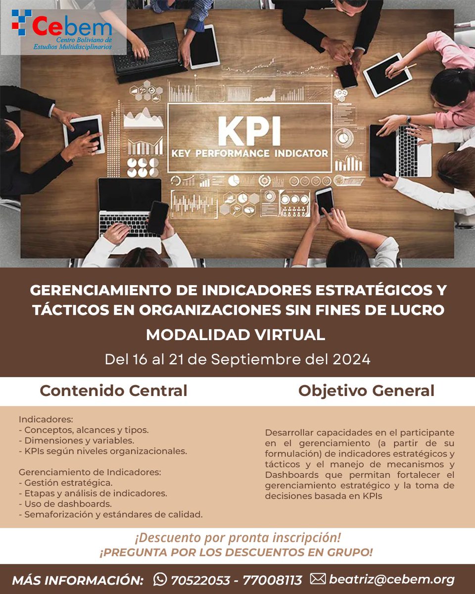 cebembolivia's tweet photo. #CursoVirtual: Gerenciamiento de Indicadores Estratégicos y Tácticos en Organizaciones Sin Fines de Lucro
📌INSCRIPCIONES ABIERTAS 
📷Del 16 al 21 de septiembre, 2024    
📷Información: https://t.co/3nhW4OWPeO 
https://t.co/Io4G4uAGCb 
#estrategia #gerenciamiento #indicadores https://t.co/cbYm5qHHaT