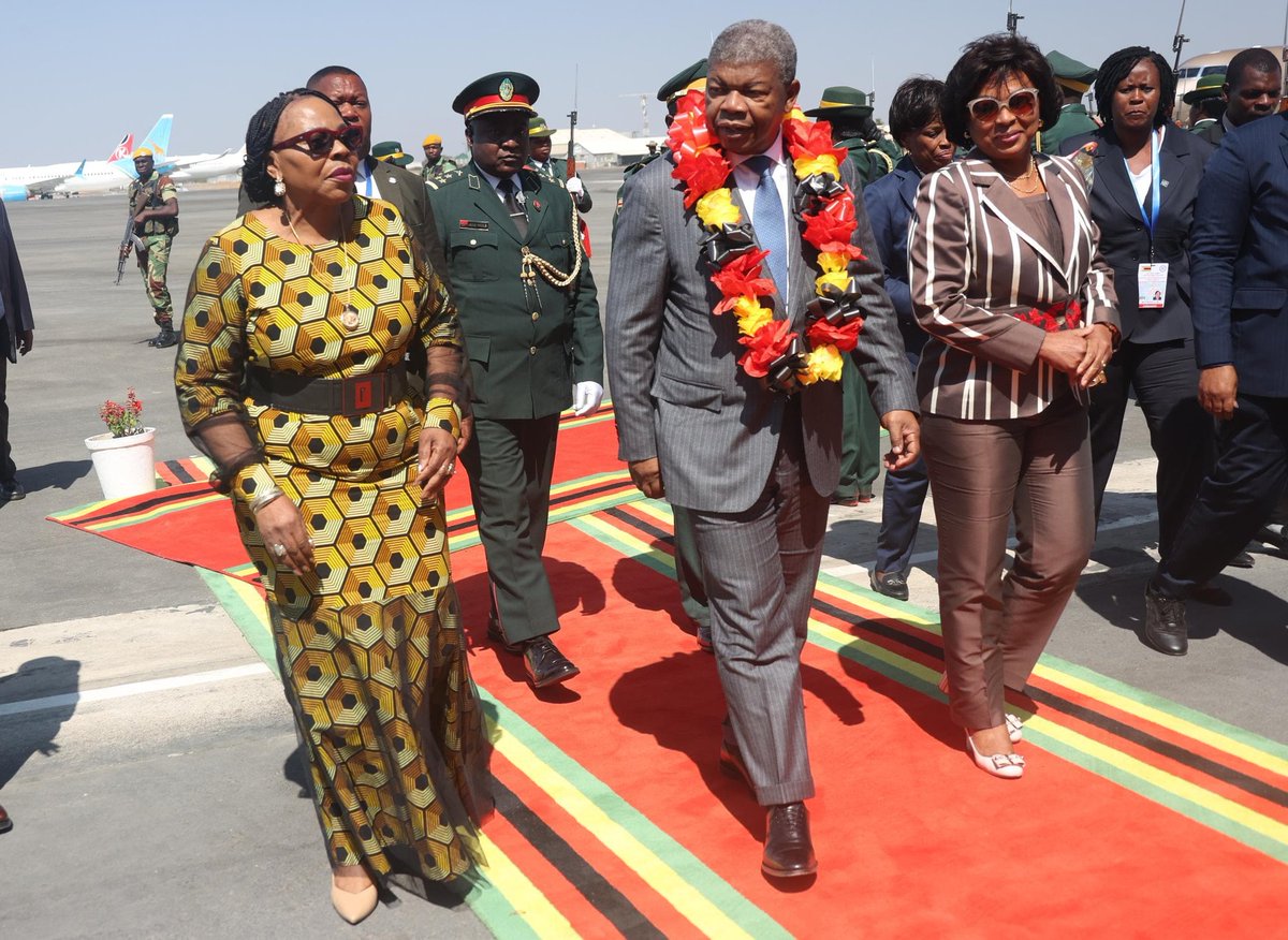 Outgoing SADC Chair, Angolan President Joao Lourenco jetted into the country accompanied by First Lady Ana Dias Lourenco. They were welcomed at RGM International Airport by Women's Affairs, Community, Small and Medium Enterprises Monica Mutsvangwa