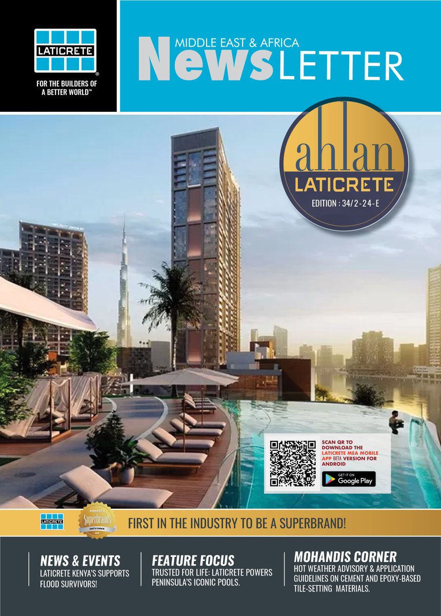 Discover what's new:
➡️ Project Spotlight: LATICRETE Enhances Peninsula Pools
➡️ Tech Insight: Hot Weather Tips for Tile-Setting
➡️ New Product: Meet LATICRETE 345 Super Flex!
➡️ Puzzle Challenge: Win a Gift Hamper!
Explore here: Read Now👇🏽
shorturl.at/QkYGX
#AHLANLATICRETE