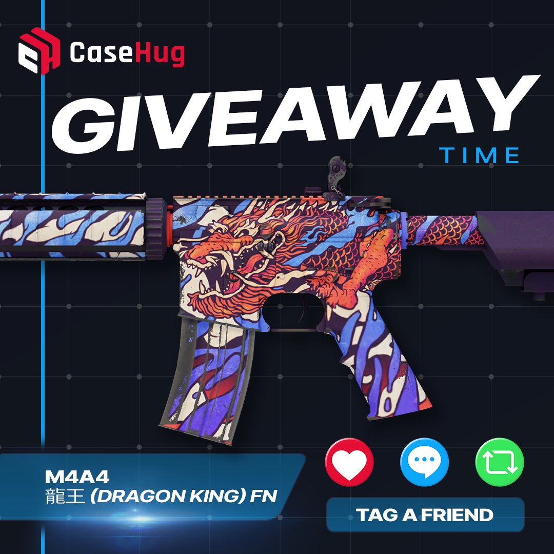 casehugcom's tweet photo. CS2 GIVEAWAY!🎁         
WIN M4A4 | 龍王 (Dragon King) [FN] 💪🔥

To enter:   
🔹Follow us               
🔹Tag a Friend 
🔹Like &amp; Retweet this post

⏰Giveaway ends on Thursday 22nd of August. 
Best of luck! 🔥

#CS2giveaway #CSGOGiveaway #cs2skins #eSport https://t.co/i5Uu3xKeKR
