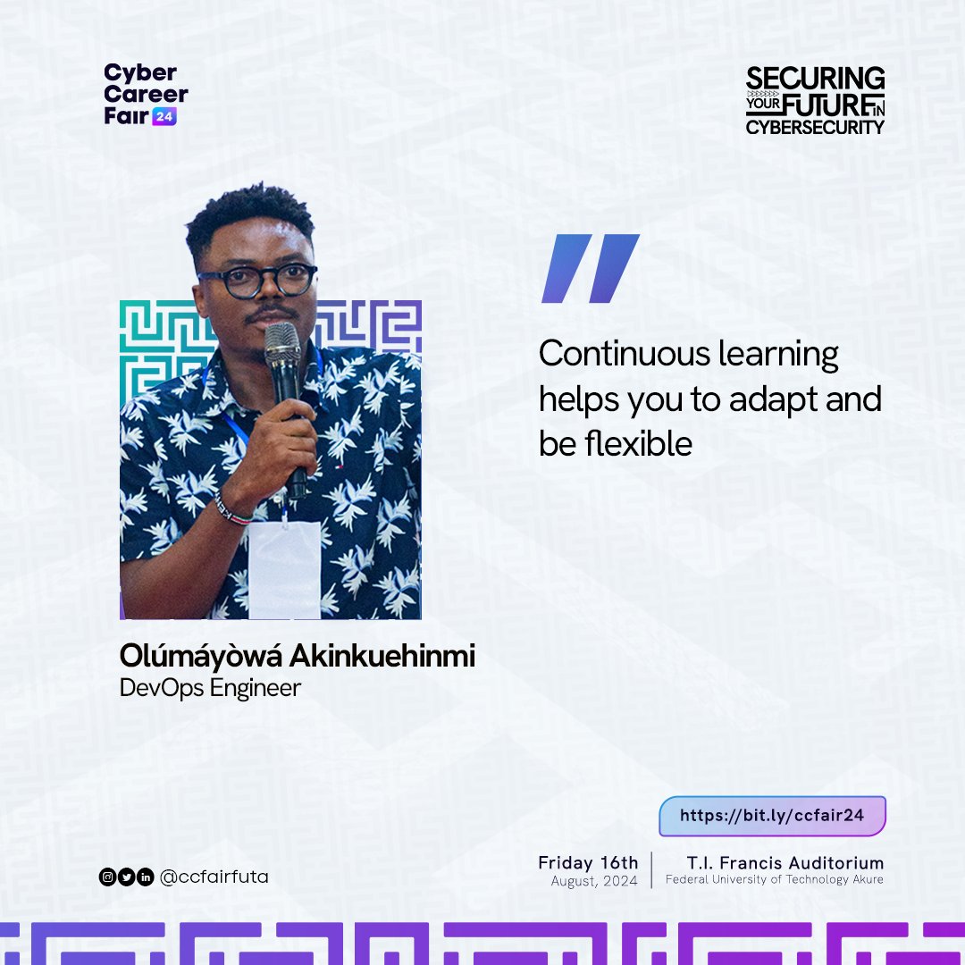 ccfairfuta's tweet photo. An emoji that qualifies Olumayowa session is 🔥🔥🔥

It was an amazing time well invested as he took us on a journey into his own experiences in the space.

Here are some excerpts.
#CCF24 #Cybercareerfair #Careerfair #Cybersecurity https://t.co/KJXmdZLw2c