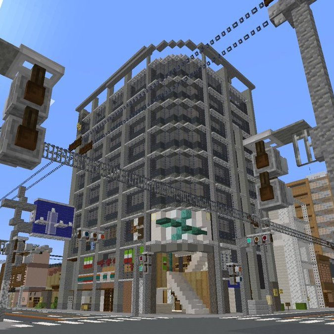 #Minecraft  #宝川市
交差点前のビル
2F restaurant/4F~ office