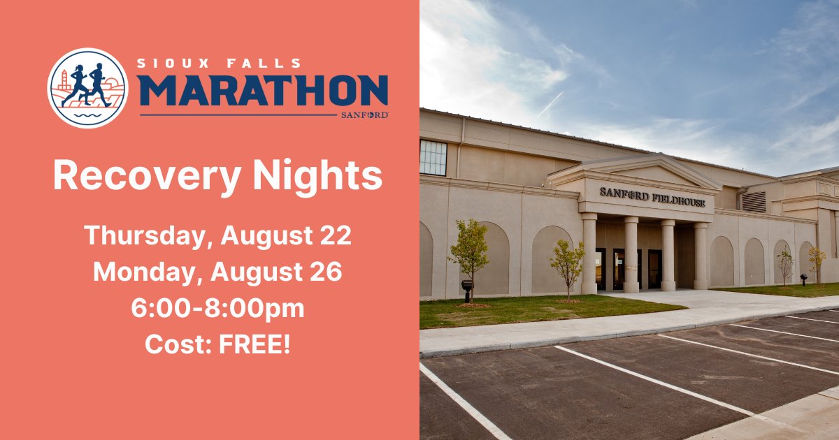 Sioux Falls Marathon (@sfmhm) on Twitter photo NEW in 2024: <a href="/sanford_perform/">Sanford Sports Performance</a> is hosting a pre-race and post-race recovery night at the Sanford Fieldhouse! Take advantage of recovery devices and have all your pre-race and/or post-race questions answered!
More information >> siouxfallsmarathon.com/sfmweekend NEW in 2024: <a href="/sanford_perform/">Sanford Sports Performance</a> is hosting a pre-race and post-race recovery night at the Sanford Fieldhouse! Take advantage of recovery devices and have all your pre-race and/or post-race questions answered!
More information >> siouxfallsmarathon.com/sfmweekend