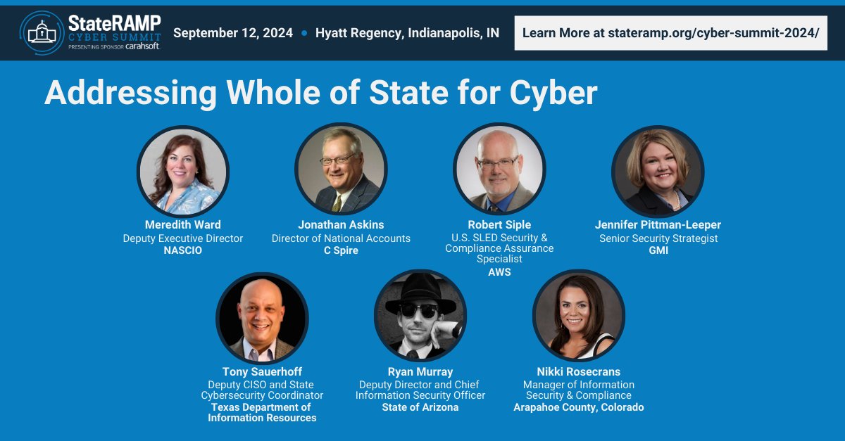This week, we are excited to highlight our Session 3 Panel at the StateRAMP Cyber Summit with presenting sponsor <a href="/Carahsoft/">Carahsoft</a>: Addressing Whole of State for Cyber. Register now to join this engaging discussion: okt.to/VeobLc
#StateRAMPCyberSummit #Cybersecurity