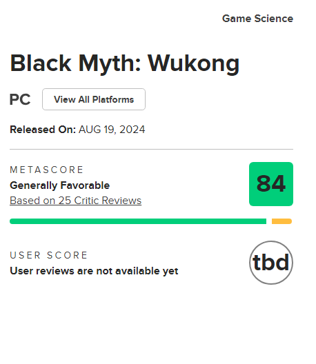 informando__'s tweet photo. Black Myth: Wukong estreia com nota 84 no Metacritic! https://t.co/cMxDIIfP1P