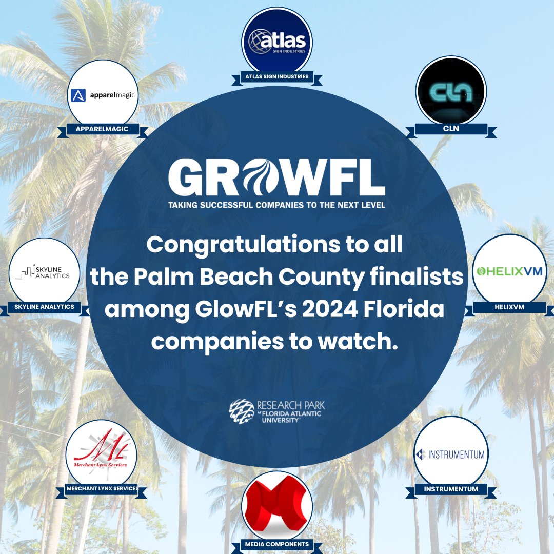 🎊 Congratulations to all the <a href="/GrowFL/">GrowFL</a> Finalists in Palm Beach! We're proud to celebrate the outstanding companies that are driving innovation and growth in our community.

<a href="/ApparelMagic/">ApparelMagic</a> , <a href="/CLNofSFL/">CLN of South Florida</a>, <a href="/HELIXVM/">HelixVM</a> , <a href="/mediacomponents/">Media Components LLC</a> , <a href="/MerchantLynx/">merchant lynx</a> ,