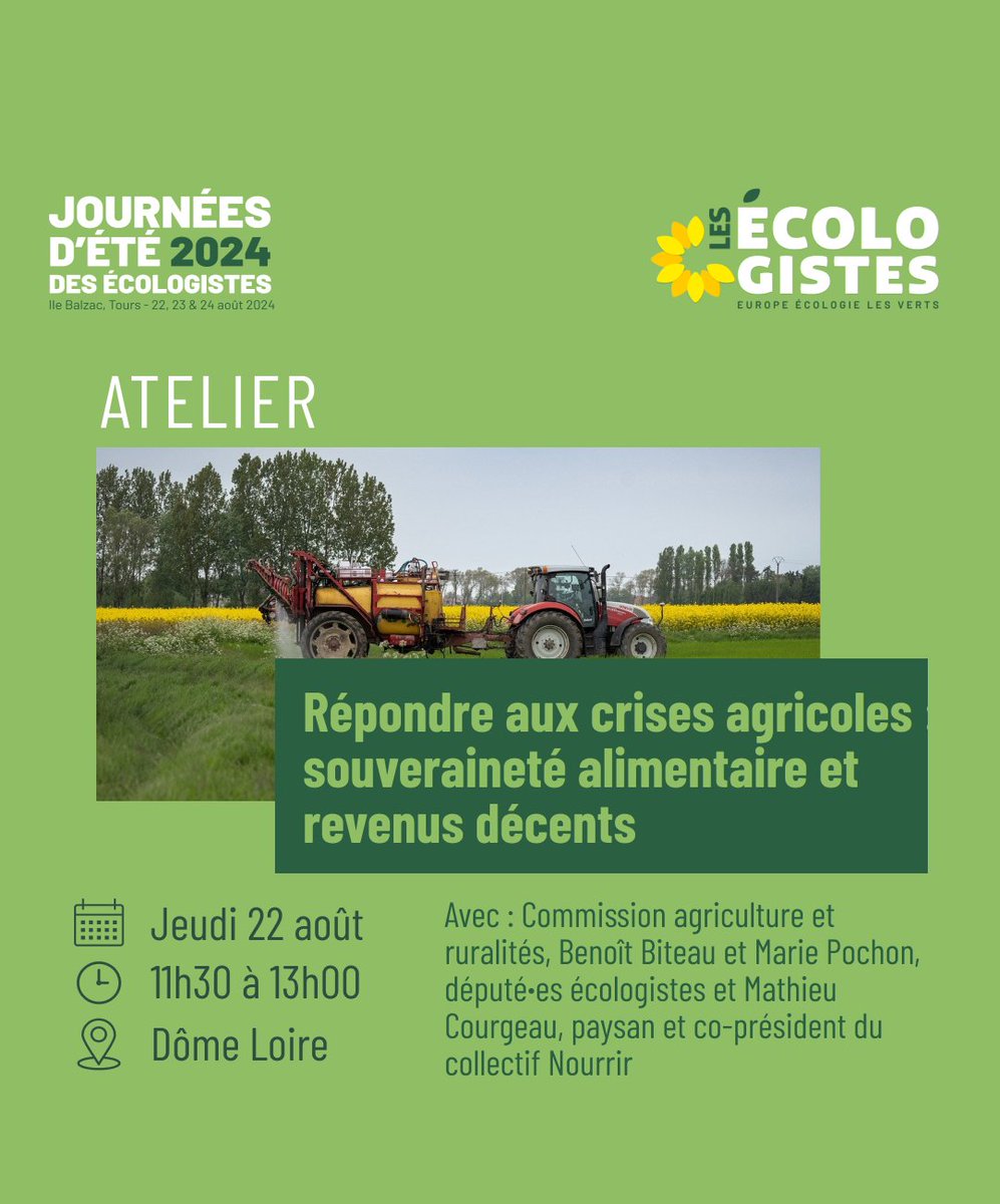 EELV's tweet photo. 👀 Un aperçu du programme des #JDE2024 !

Rendez-vous les 22, 23 et 24 août 2024
📍 À la ville écologiste de Tours au Parc de l’île Balzac

Prenez vos places ! 👉  https://t.co/ymEcomlD69 https://t.co/h1S7yzD8A8