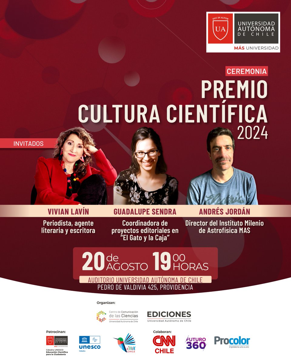 #PremioCC2024 📕 | El próximo 20 de agosto premiaremos a los mejores libros de divulgación científica de nuestro país durante el 2023, en una ceremonia que contará con invitados de lujo! 😀 

¡Puedes asistir a la ceremonia! Inscríbete: forms.office.com/pages/response…