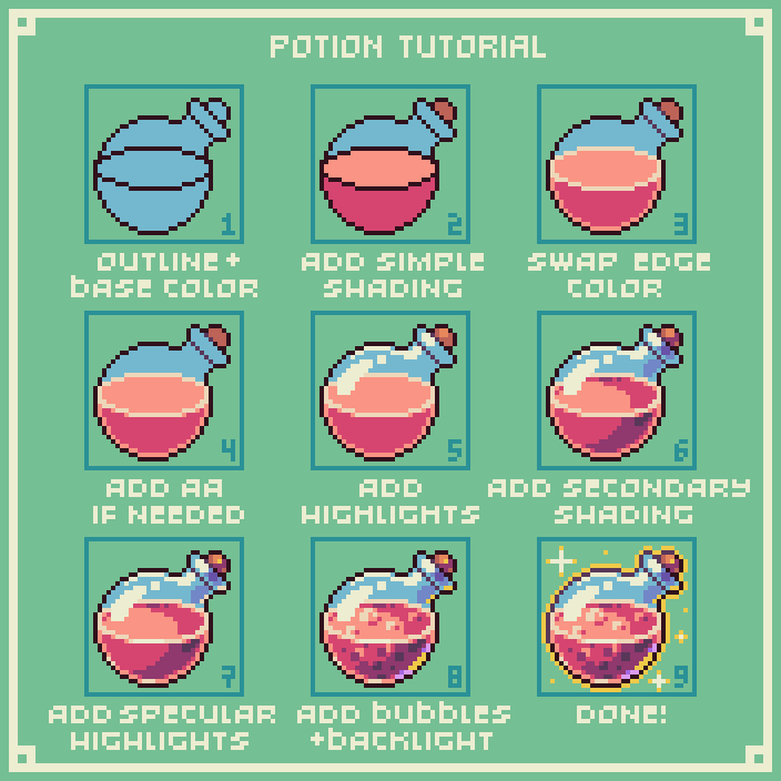 Dream_1958's tweet image. Potion tutorial
#pixelart #ドット絵