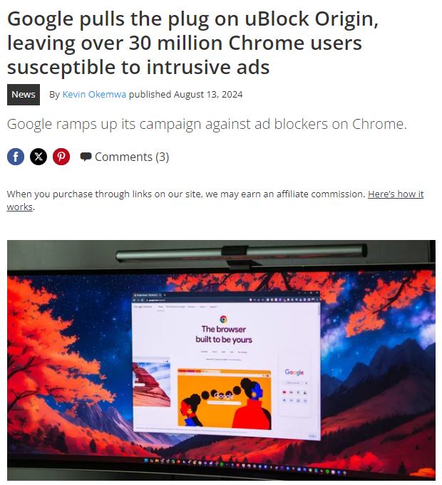 If you're a Chrome user who wants to keep blocking ads, consider Brave:

🦁 It has a built-in ad blocker.
🦁 We'll keep supporting uBlock Origin (and other MV2 extensions) even after Chrome stops.
🦁 You can import your old settings from Chrome in seconds!