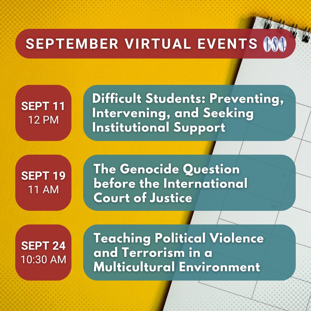 isanet's tweet image. Check out our exciting lineup of #VirtualEvents happening this #September! Don’t forget to sign up for the ISA Connected mailing list—available to both members and non-members—to stay up to date with our #VirtualProgramming: ow.ly/mOVb50SWVzn
